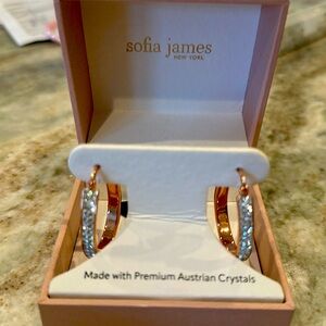BNWOT Sofia James Rose Gold hoop earrings with premium Austrian crystals